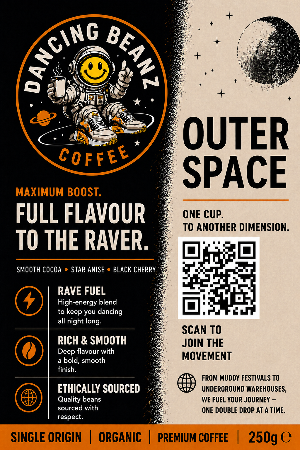 DANCING BEANZ  OUTER SPACE 250G COFFEE WHOLE BEANZ